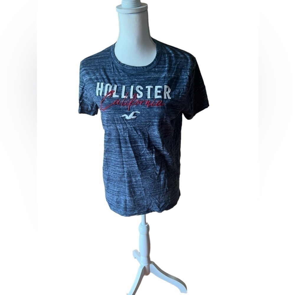 Hollister Mens T-Shirt Blue Space Dye Logo Graphic Short Sleeve‎ S